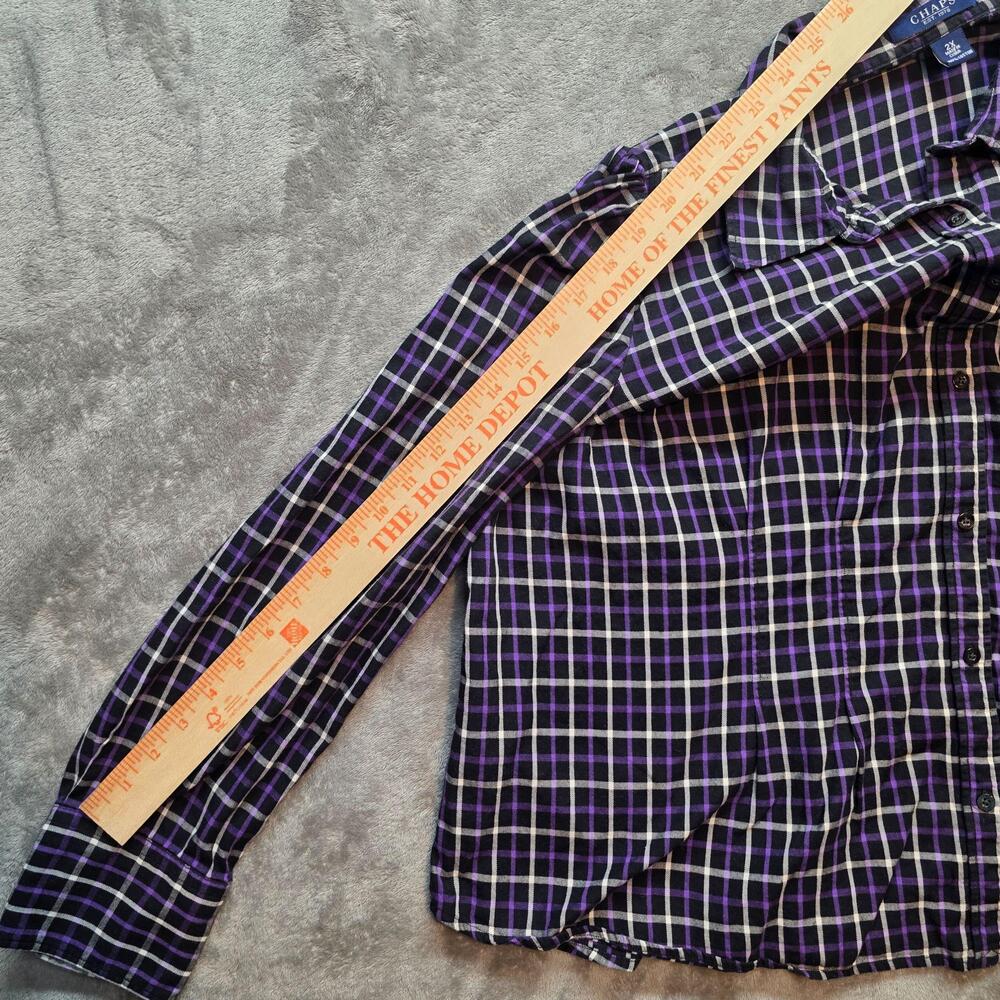 Chaps Button Up Shirt Womens 2X Black Purple Plaid Long Puff Sleeve Cotton - Picture 4 of 8